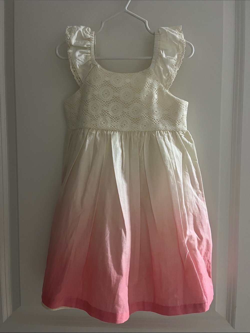 Bonnie Jean Cream to Pink Ombre Ruffle-Sleeve Dress